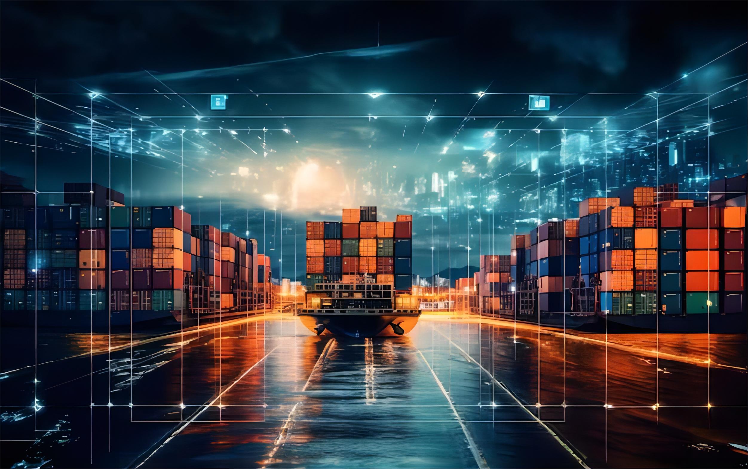 Container ship at sea, symbolizing global freight transport