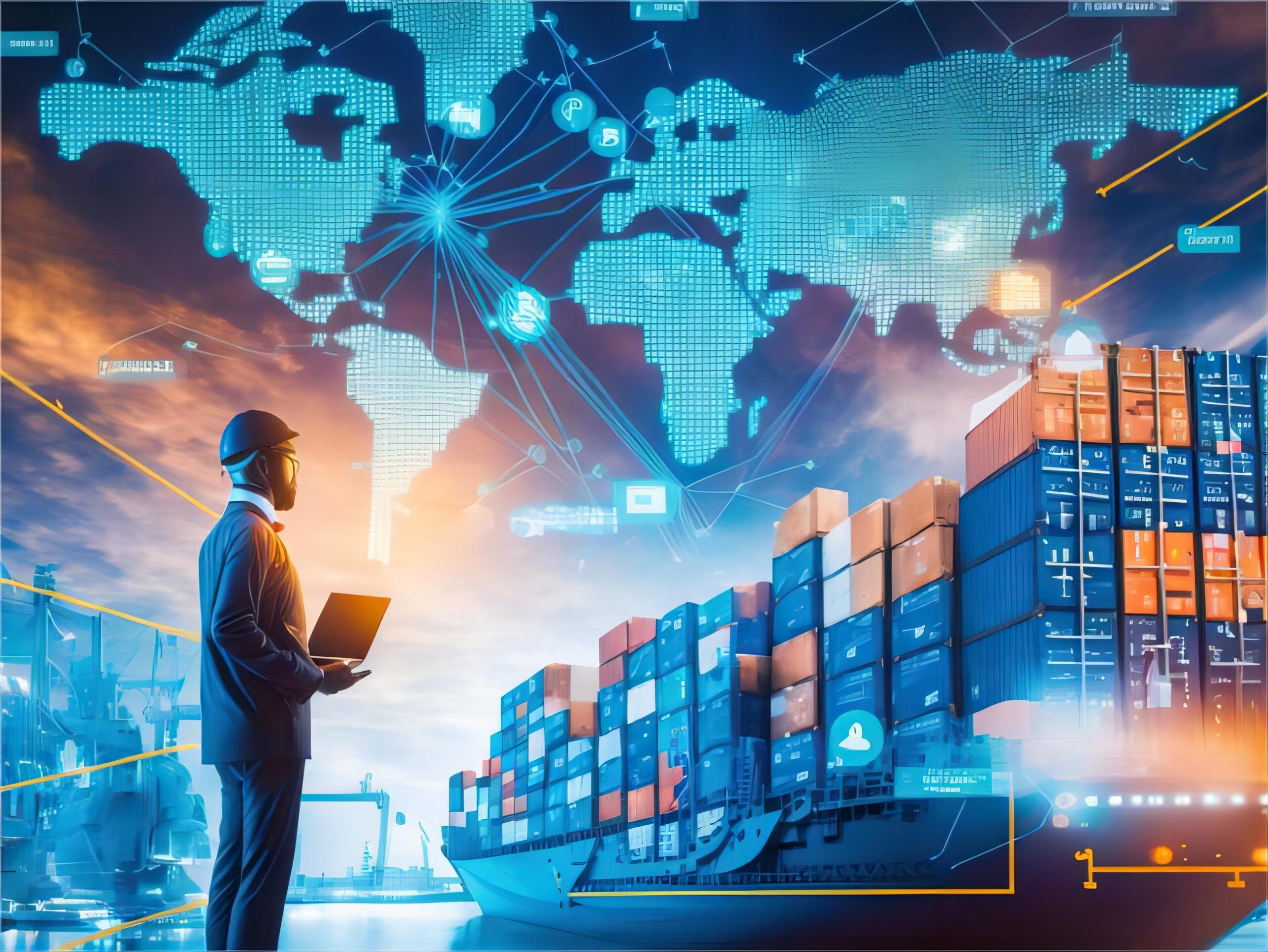 Drayage truck transporting a container from a rail yard to a warehouse