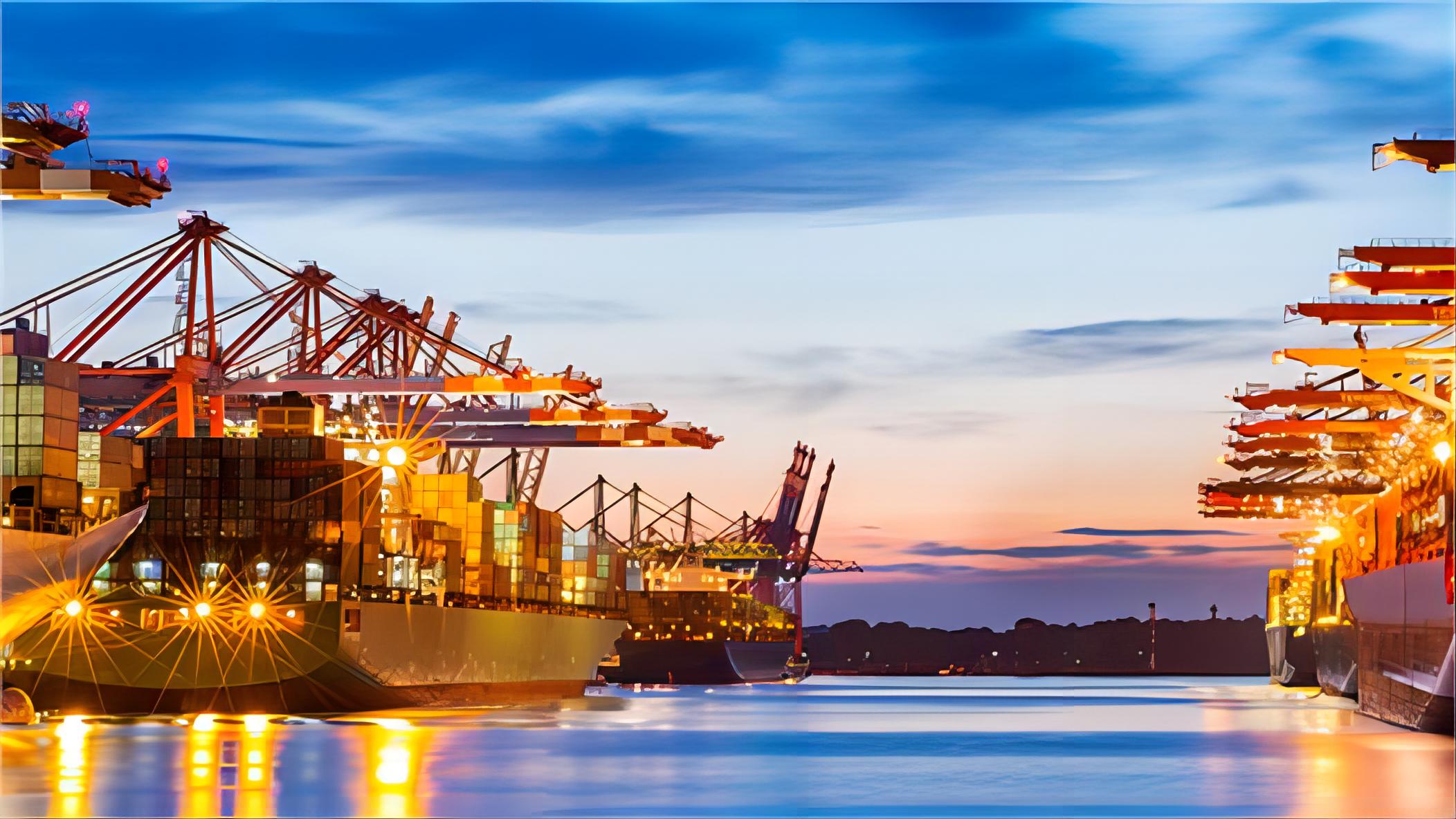 Cargo ships and containers at a bustling port in Singapore
