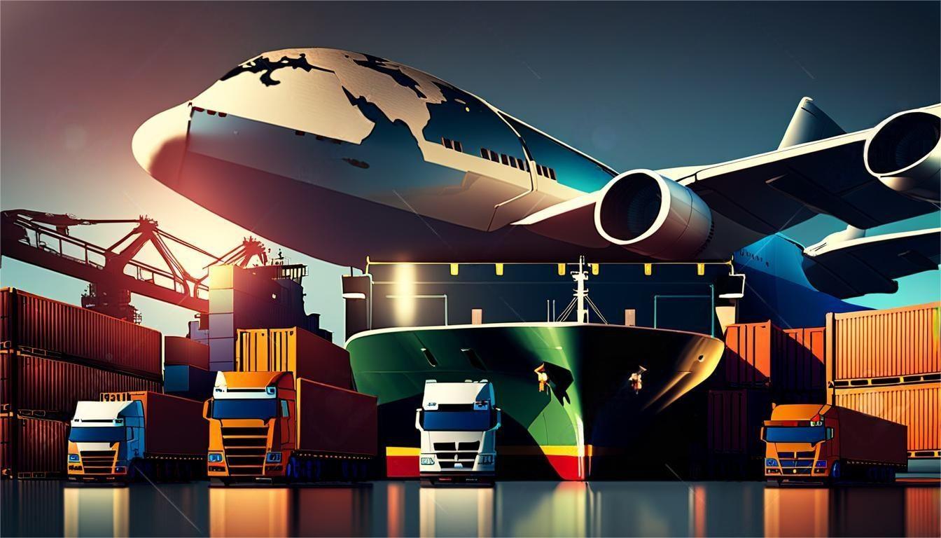 Cargo ship and airplane, symbolizing air and sea freight