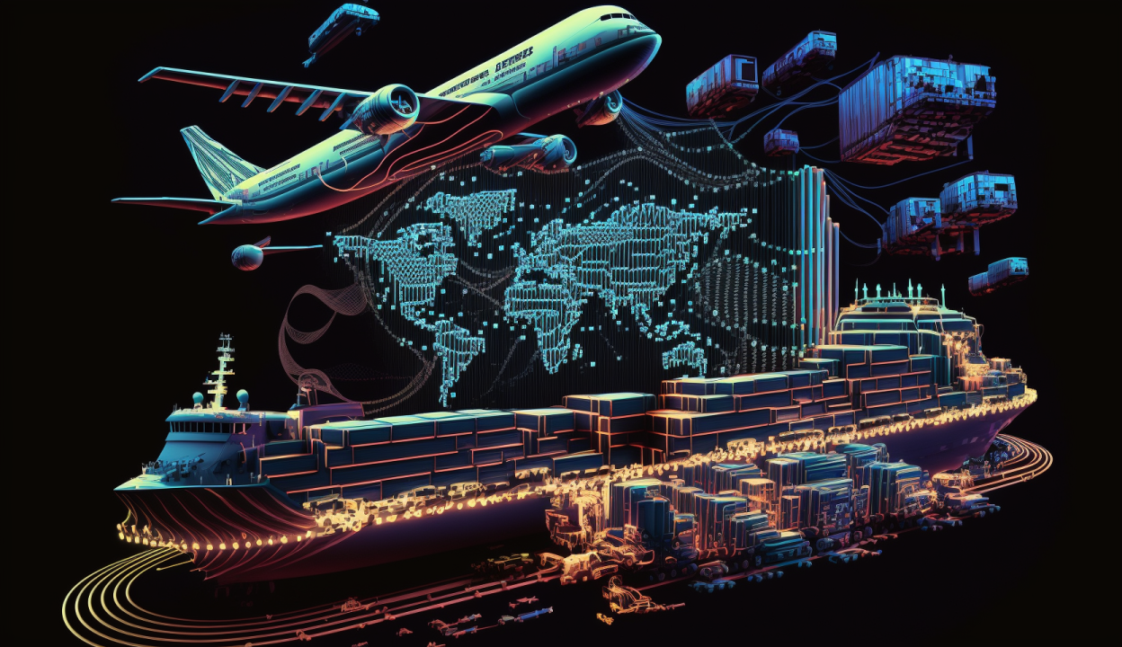 Container ships and drayage trucks at a busy US port