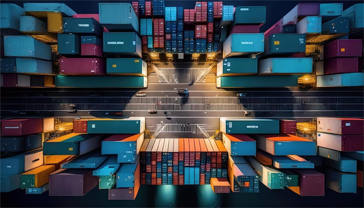 Cargo containers being moved by drayage truck at a port in Thailand