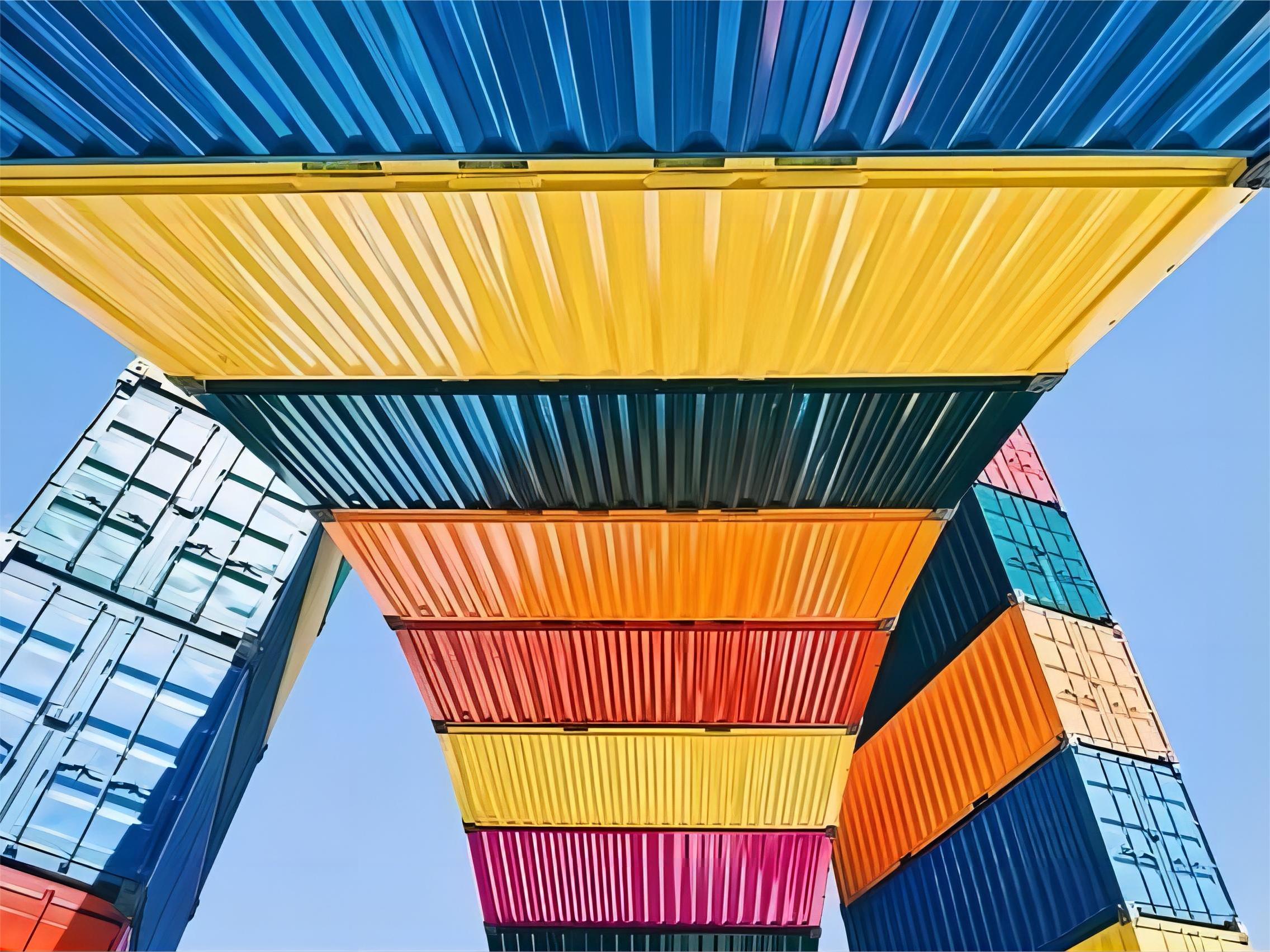 Container ship at port, symbolizing international shipping