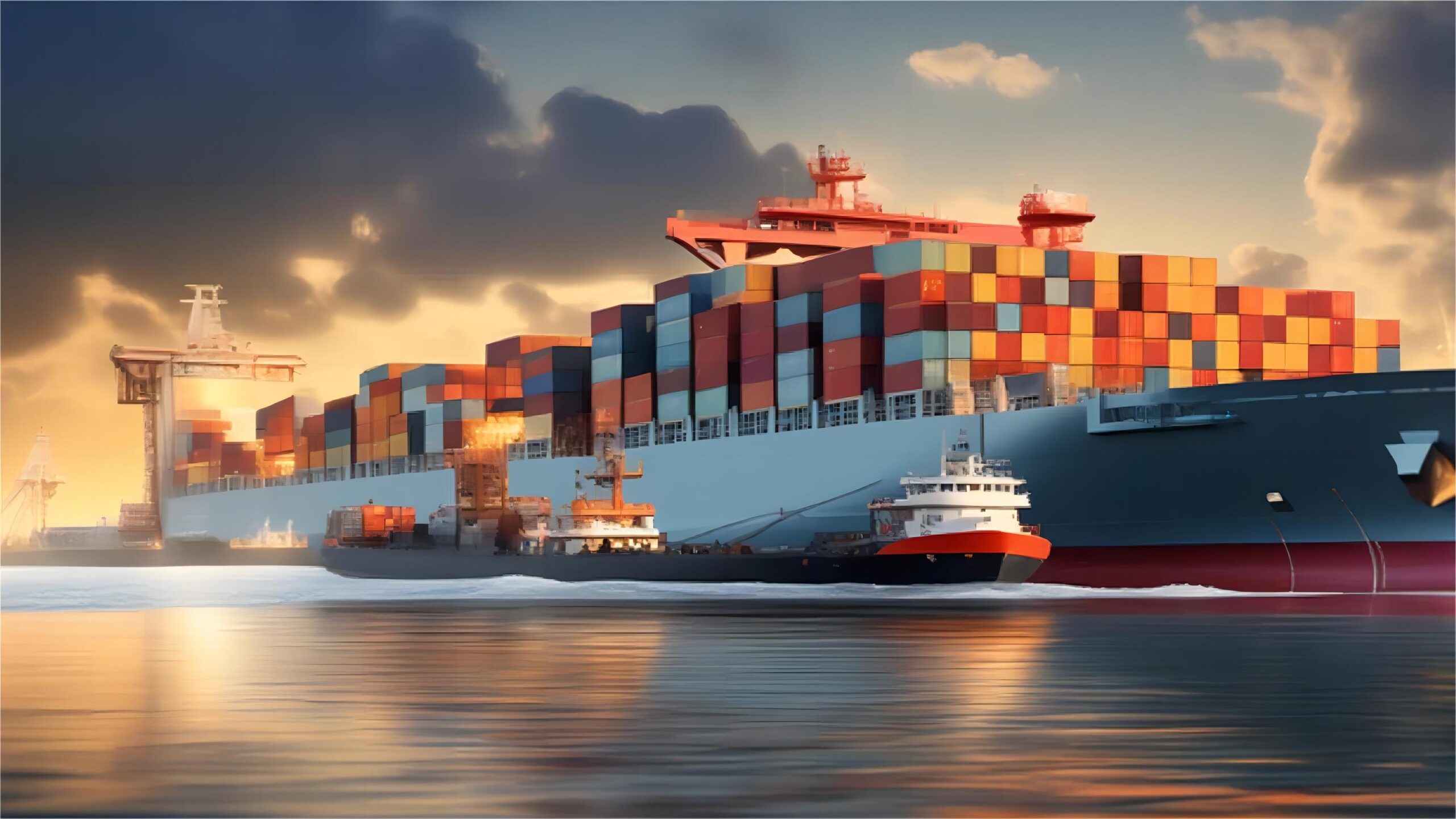 Cargo ships loading at a bustling US port