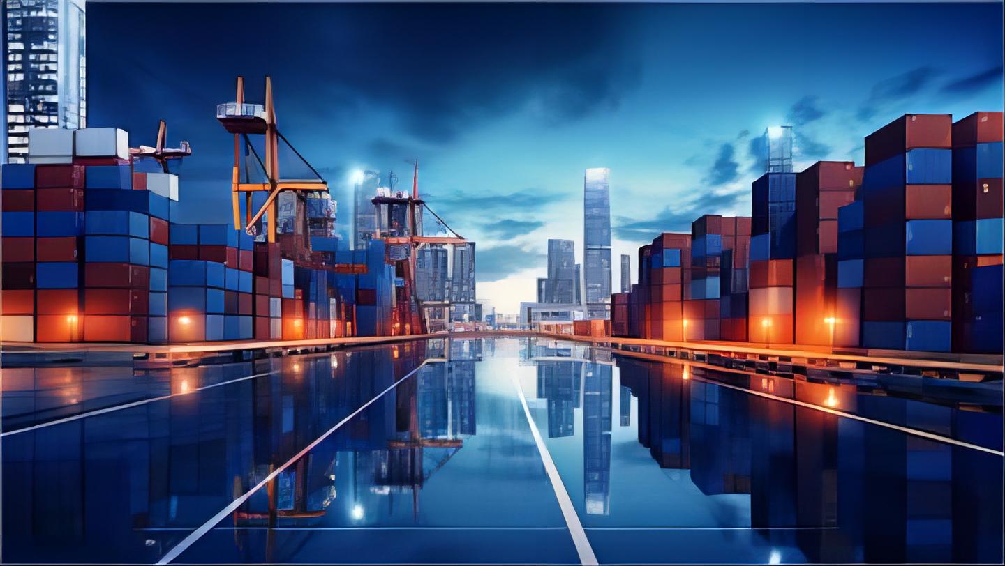 Drayage truck moving a container out of a port terminal