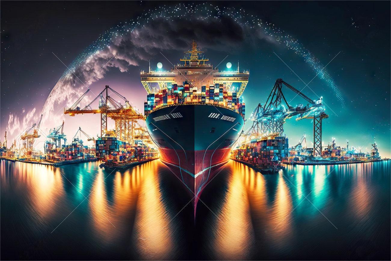 Shipping containers at a bustling port in Southeast Asia